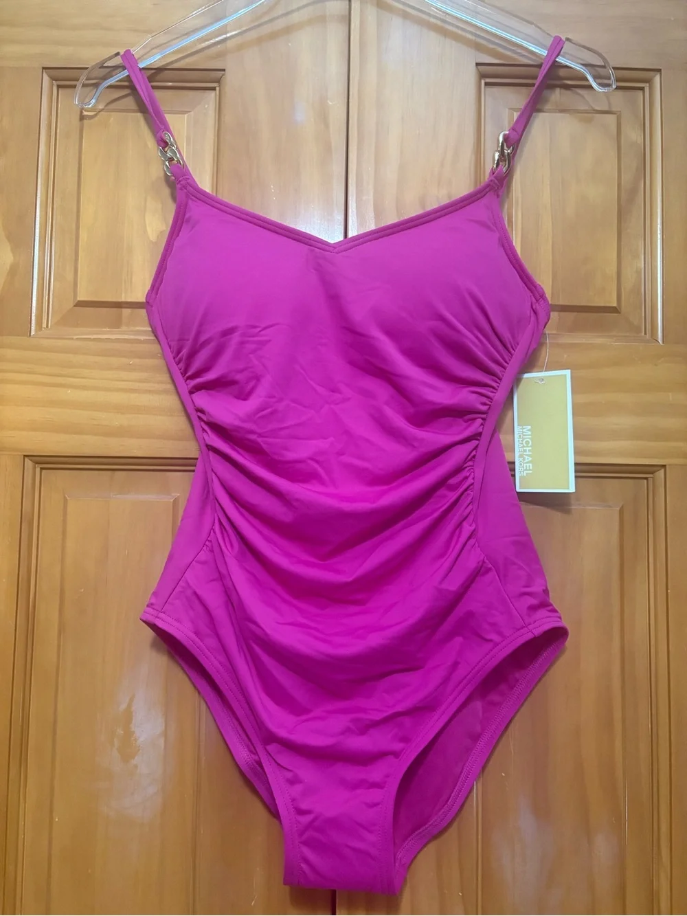 Michael Kors Fuscia One-Piece Swimsuit with Gold Hardware Size 8 NWT